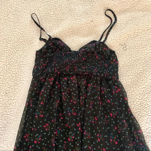 Ditzy Black Baby Doll Dress Red and Green Floral Print - Picture 3 of 5